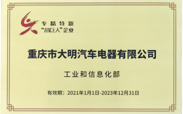 重慶大明榮獲國家級專精特新“小巨人”企業(yè)稱號